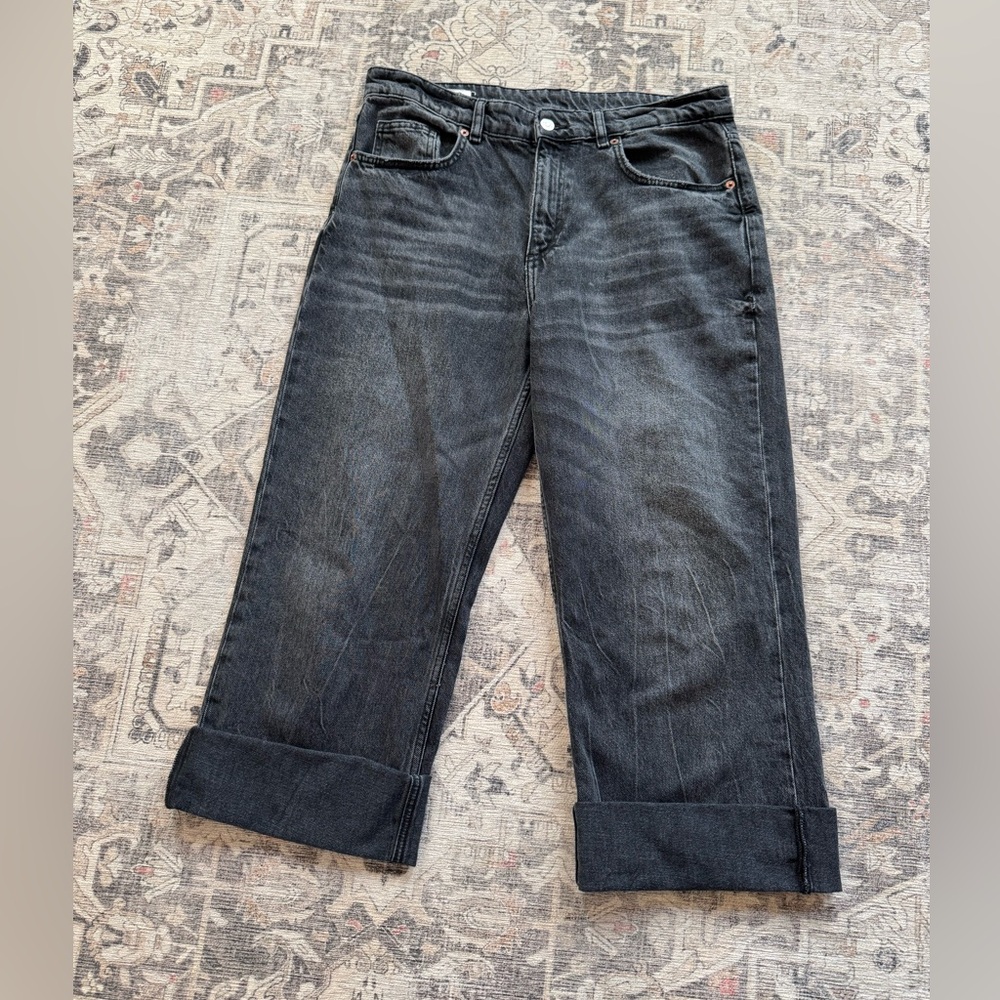 Zara Straight Wide Leg Cuffed Jeans, Size 12